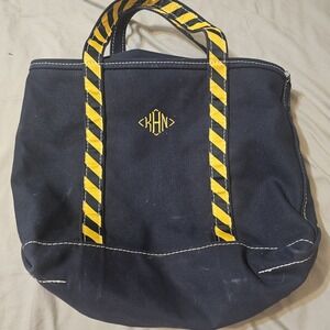 L.L. Bean Vintage 90's Zippered Boat & Tote Bag Navy Blue & Yellow Made In USA